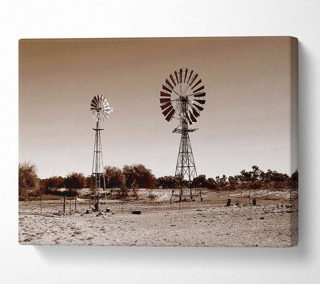  A Canvas Print of Australian Windmills Sepia Canvas Print