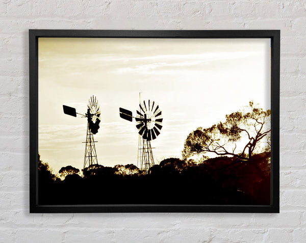 Windmills Sepia Framed Print