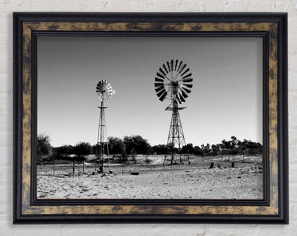 Windmills In The Desert B n W Framed Print