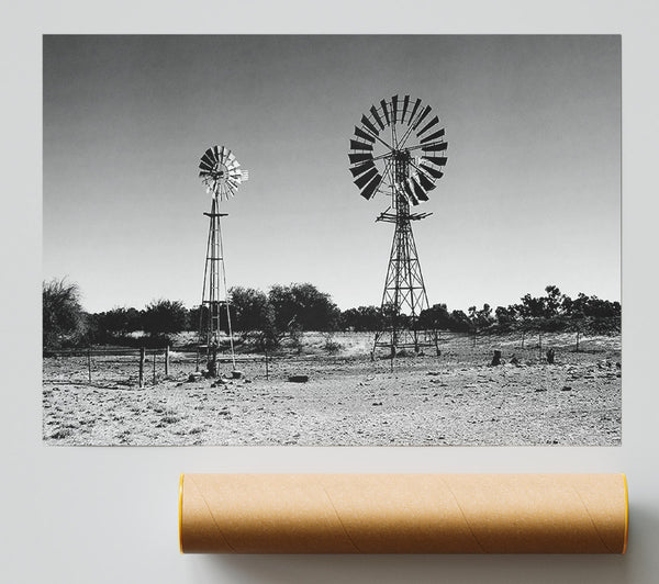Windmills In The Desert B N W Giclee Print