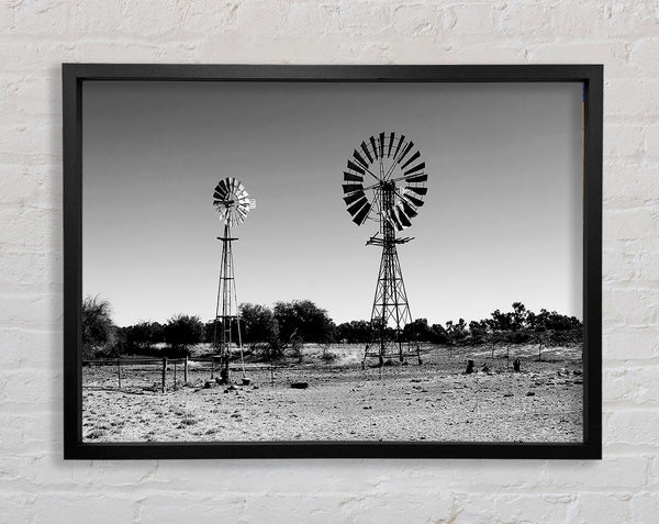 Windmills In The Desert B n W Framed Print