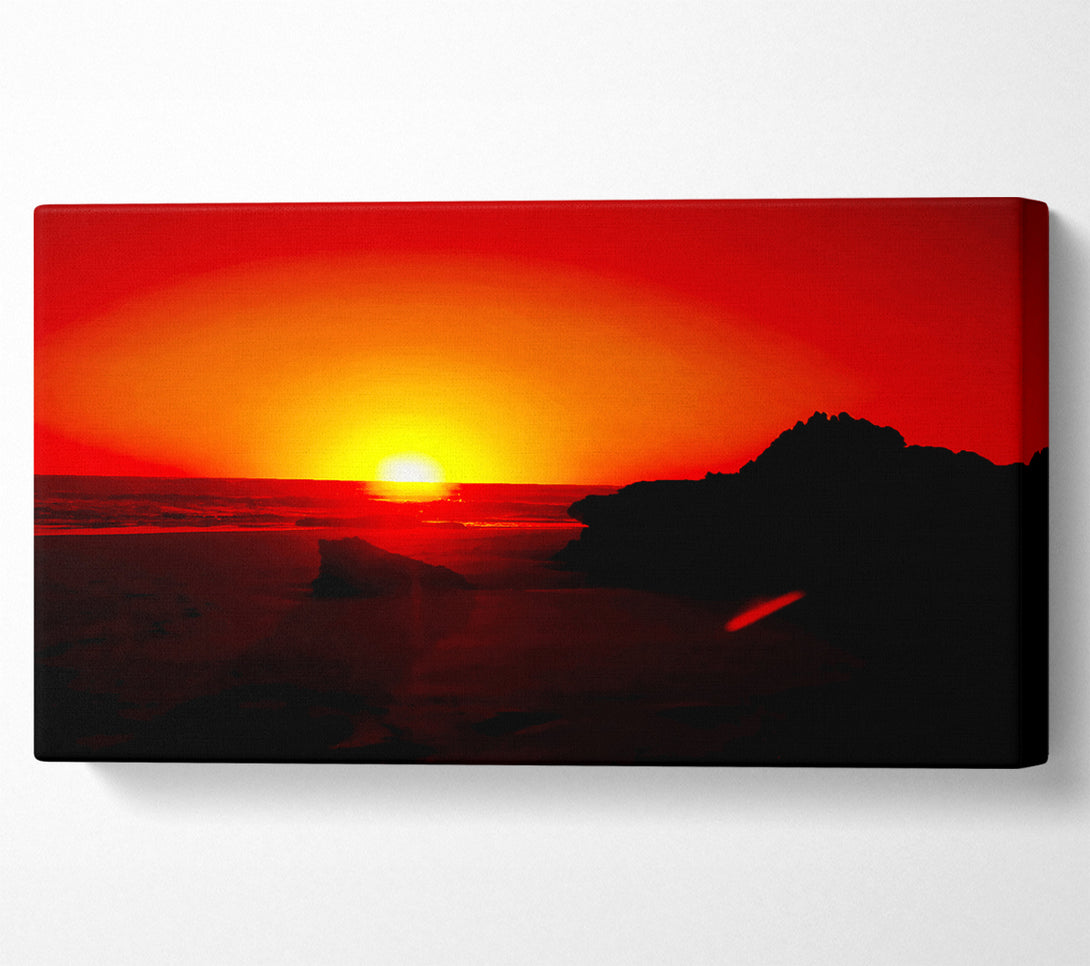  A Canvas Print of Red Rocky Ocean Sun Blaze Canvas Wall Art