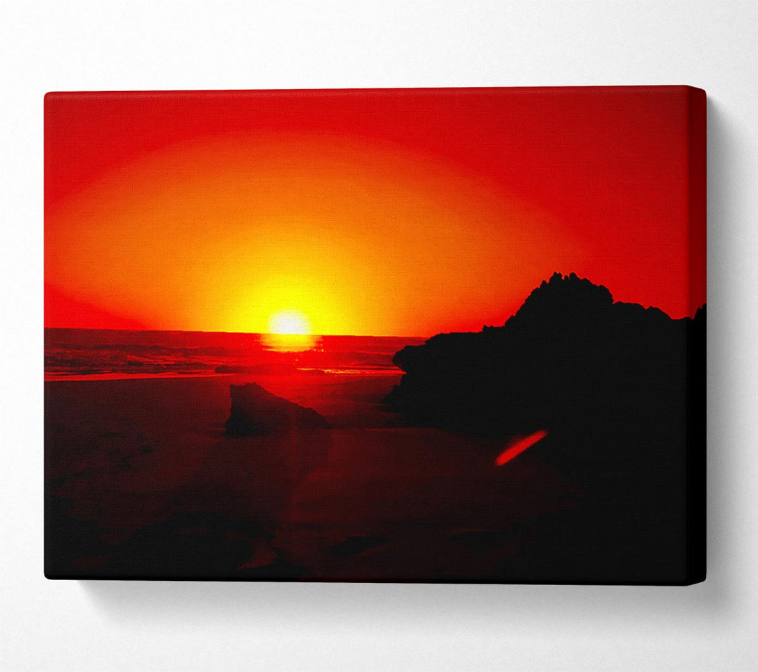  A Canvas Print of Red Rocky Ocean Sun Blaze Canvas Wall Art