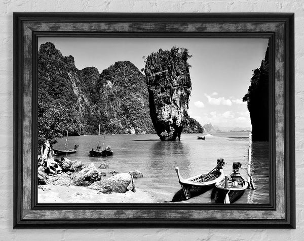 Paradise Island Boats B n W Framed Print