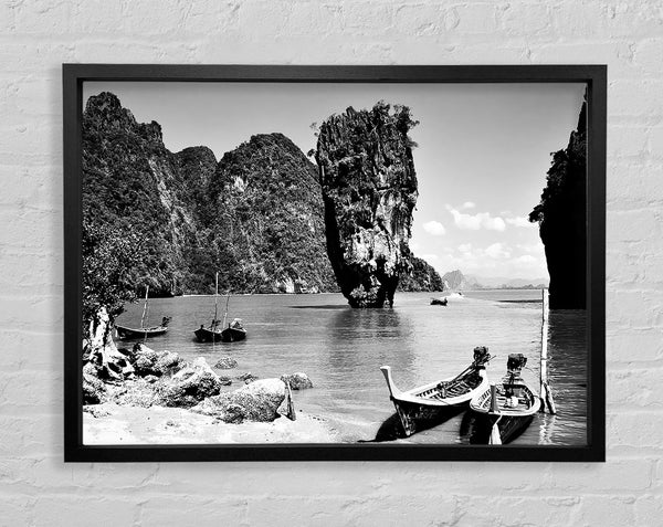 Paradise Island Boats B n W Framed Print
