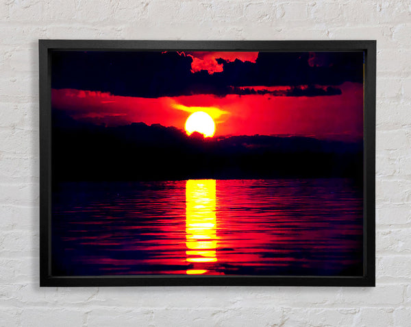 Sun Blaze Over The Red Ocean Sky Framed Print