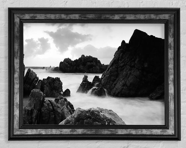 The Ocean Rocks B n W Framed Print