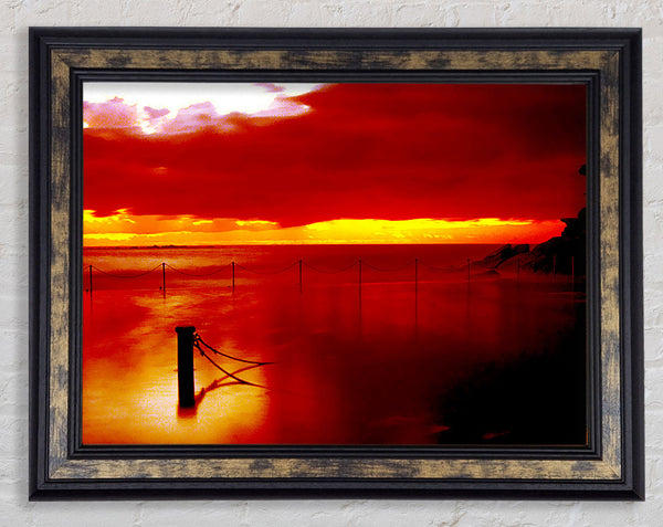 The Pier In The Ocean Orange Framed Print