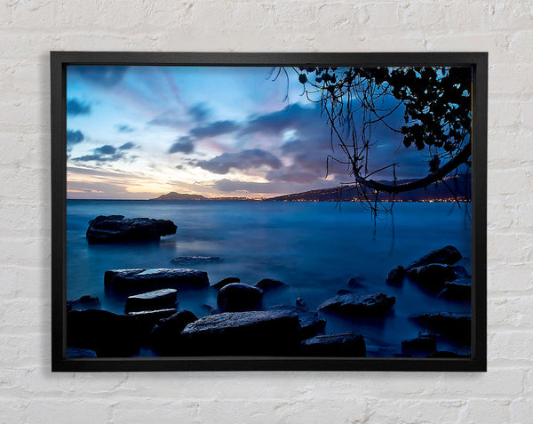 Blue Ocean Rock Calm Framed Print