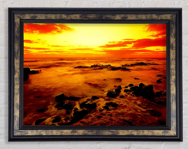 Glowing Ocean Sun Framed Print