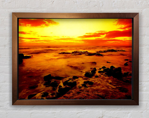 Glowing Ocean Sun Framed Print