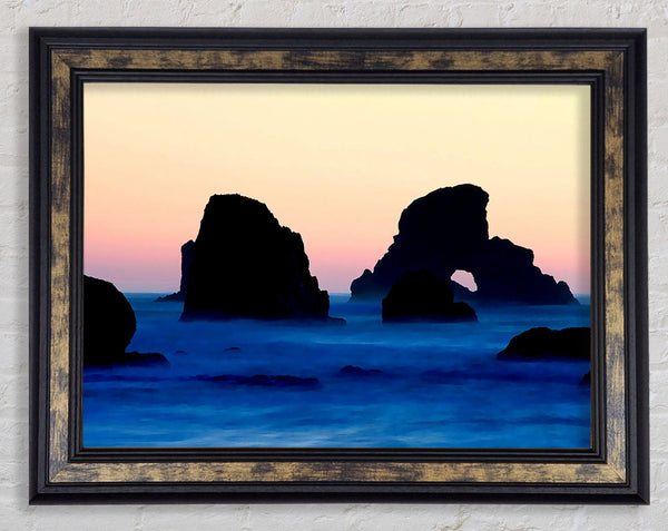 Peach Ocean Rocks Framed Print