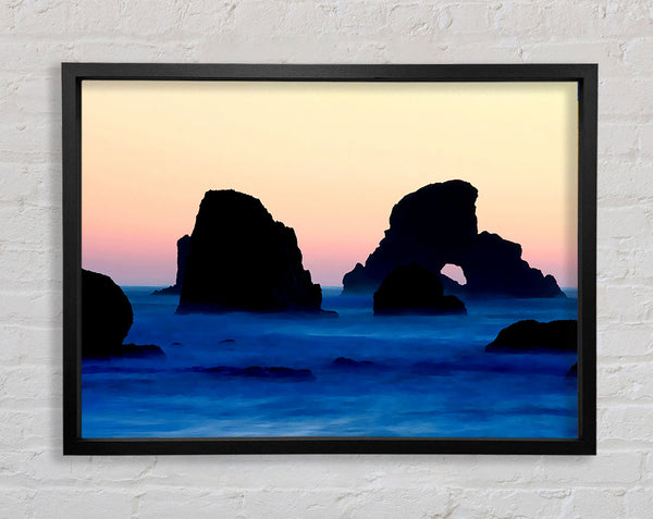 Peach Ocean Rocks Framed Print
