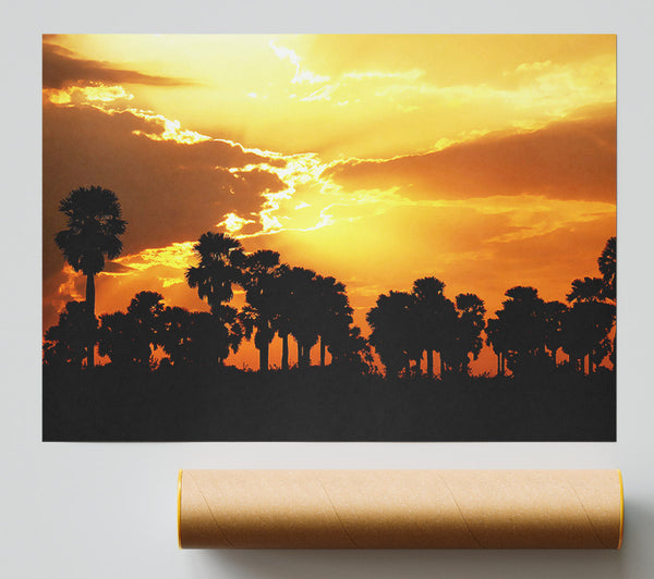 Orange Sun Clouds Poster