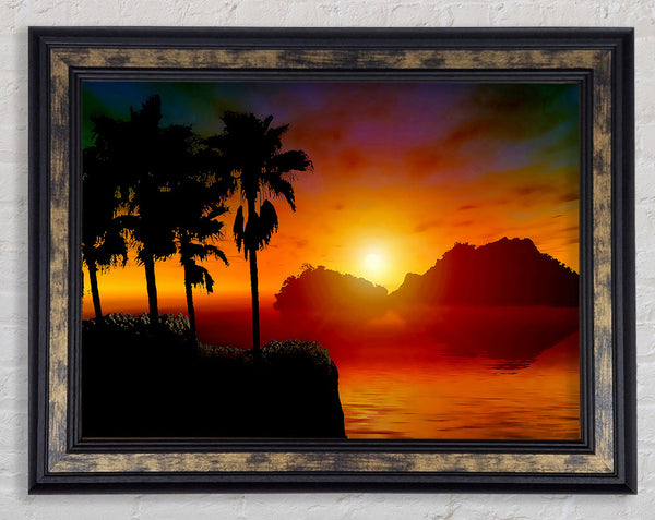 Palm Tree Orange Sun Framed Print
