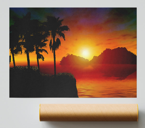 Palm Tree Orange Sun Print