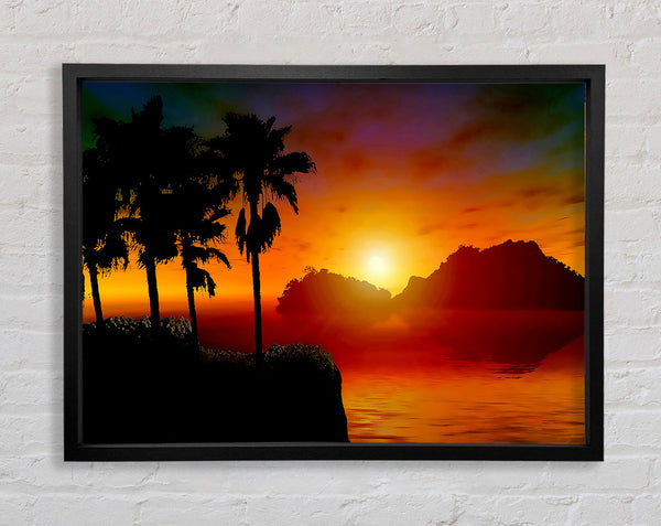 Palm Tree Orange Sun Framed Print