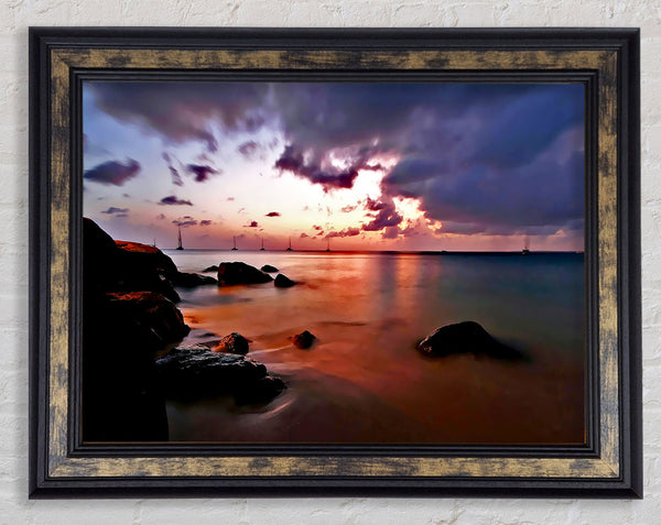 Misty Peach Ocean Framed Print