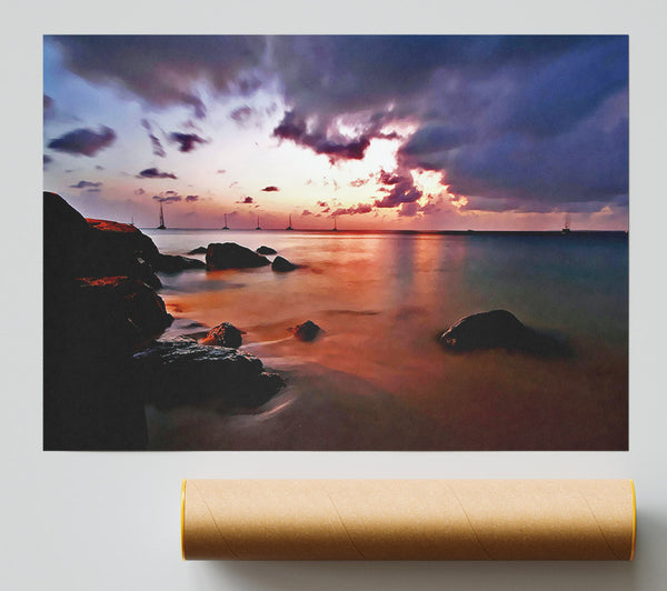Misty Peach Ocean Print
