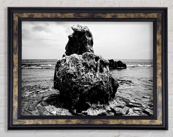 The Rock Of The Ocean B n W Framed Print