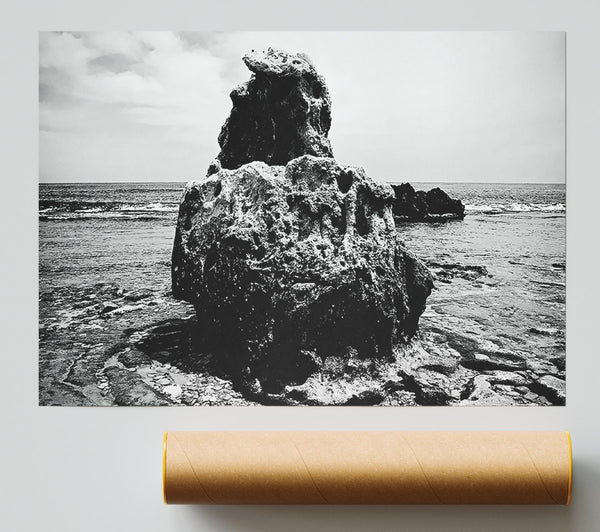 The Rock Of The Ocean B N W Giclee Print