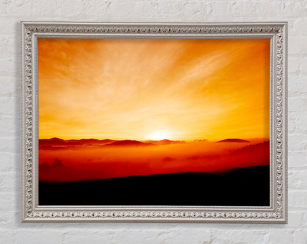 Golden Sunrise Mist Framed Print