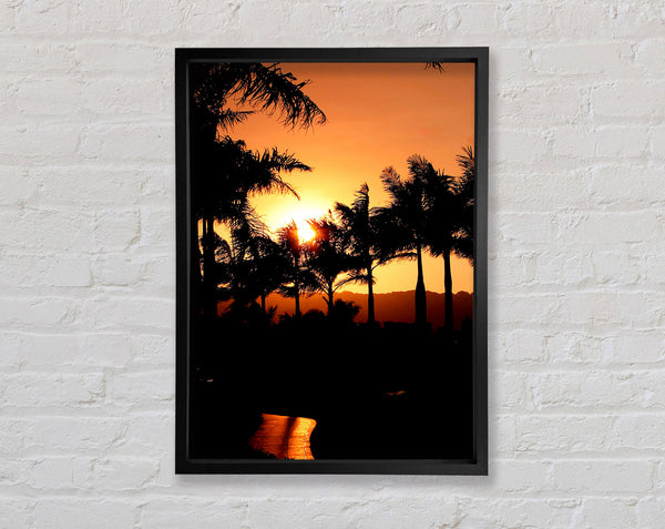 Orange Palm Tree Sun Glow Framed Print