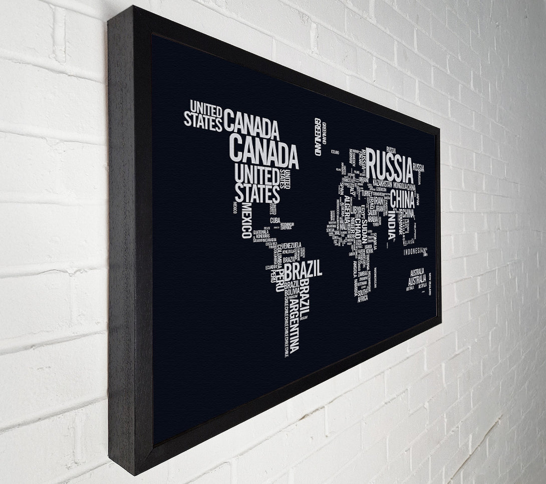  A Canvas Print of World Map Typography Canvas Print