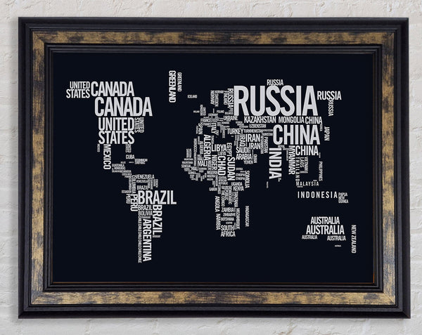 World Map Typography Framed Print