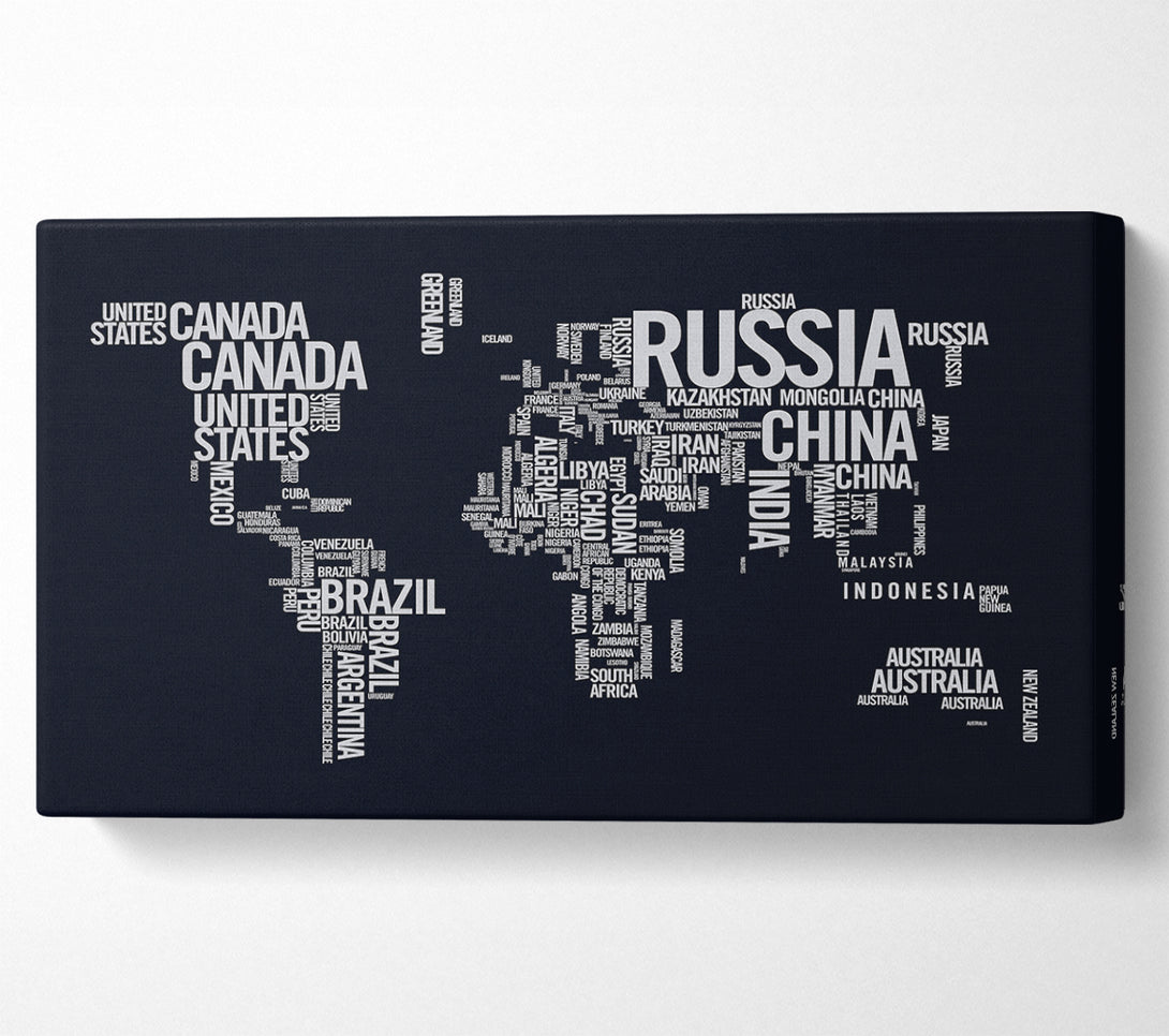  A Canvas Print of World Map Typography Canvas Print