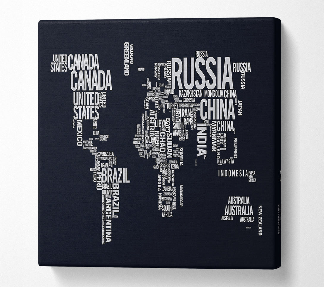  A Canvas Print of World Map Typography Canvas Print