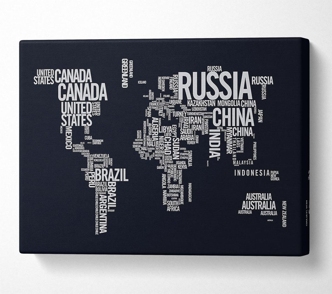  A Canvas Print of World Map Typography Canvas Print