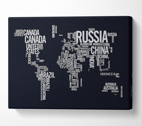  A Canvas Print of World Map Typography Canvas Print