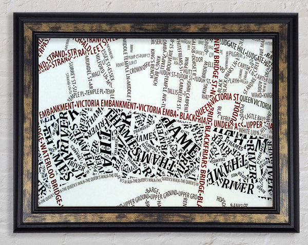 London River Thames Map Framed Print