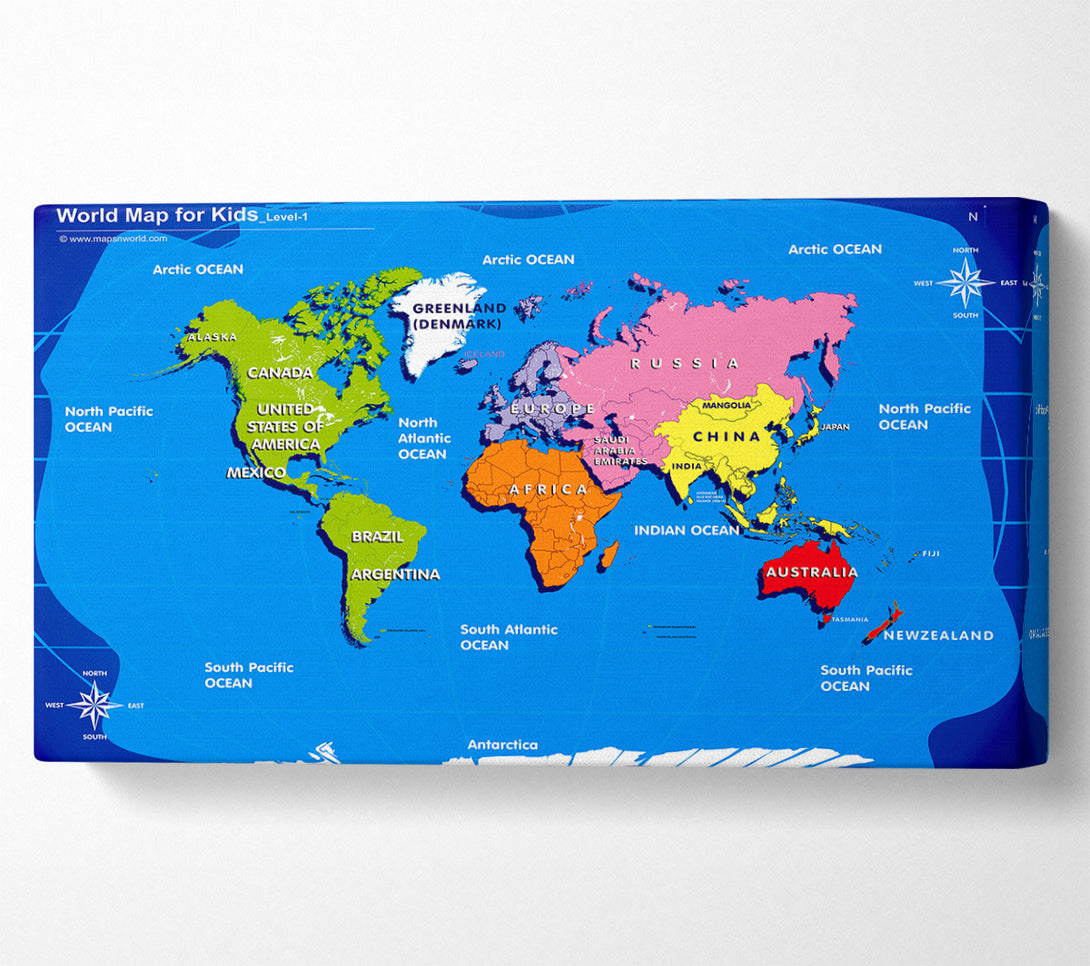  A Canvas Print of World Map For Kids Canvas Wall Art