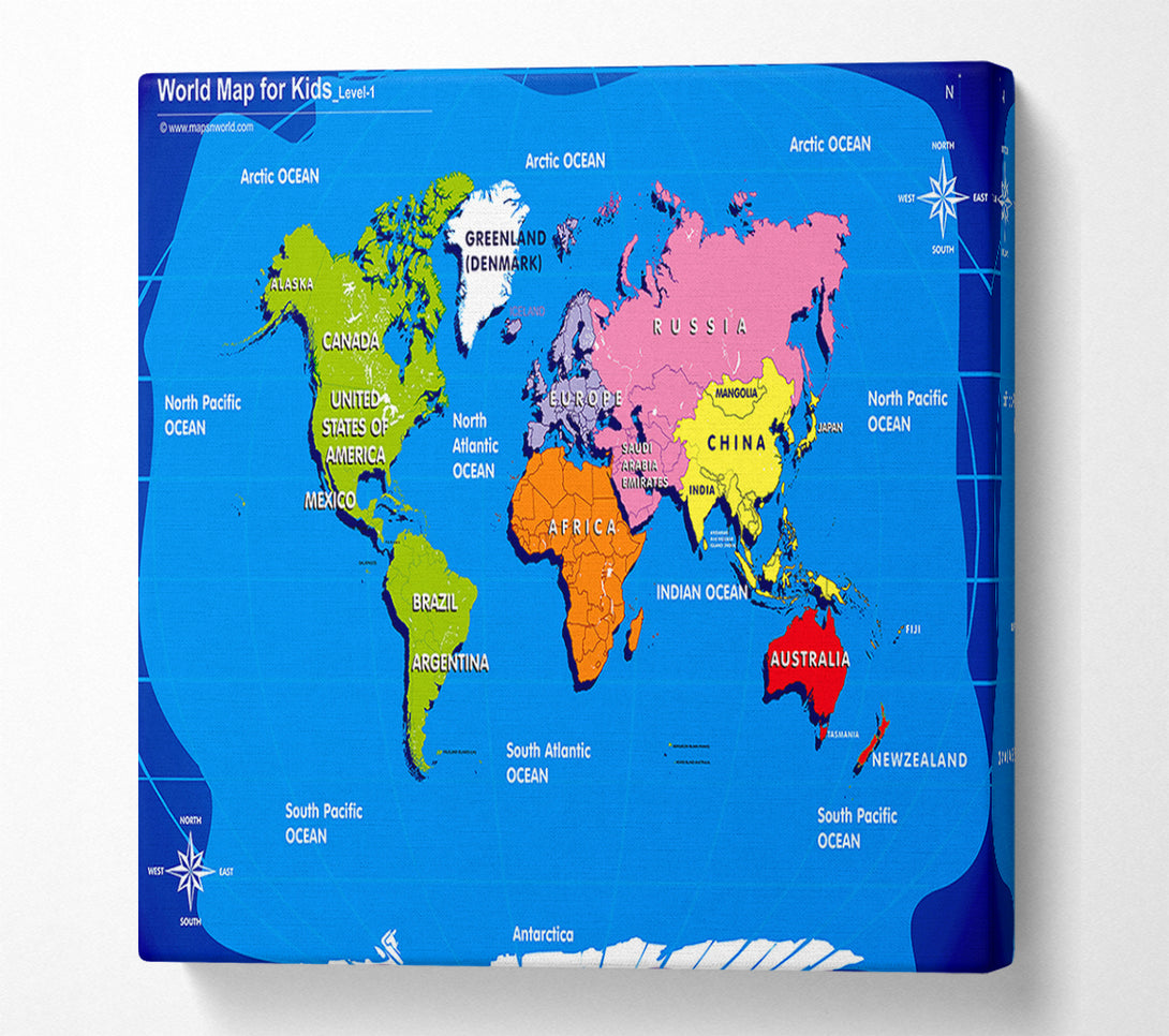  A Canvas Print of World Map For Kids Canvas Wall Art