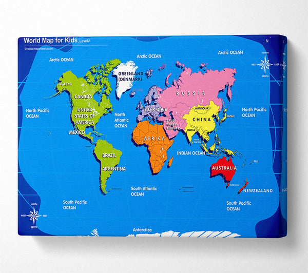  A Canvas Print of World Map For Kids Canvas Wall Art