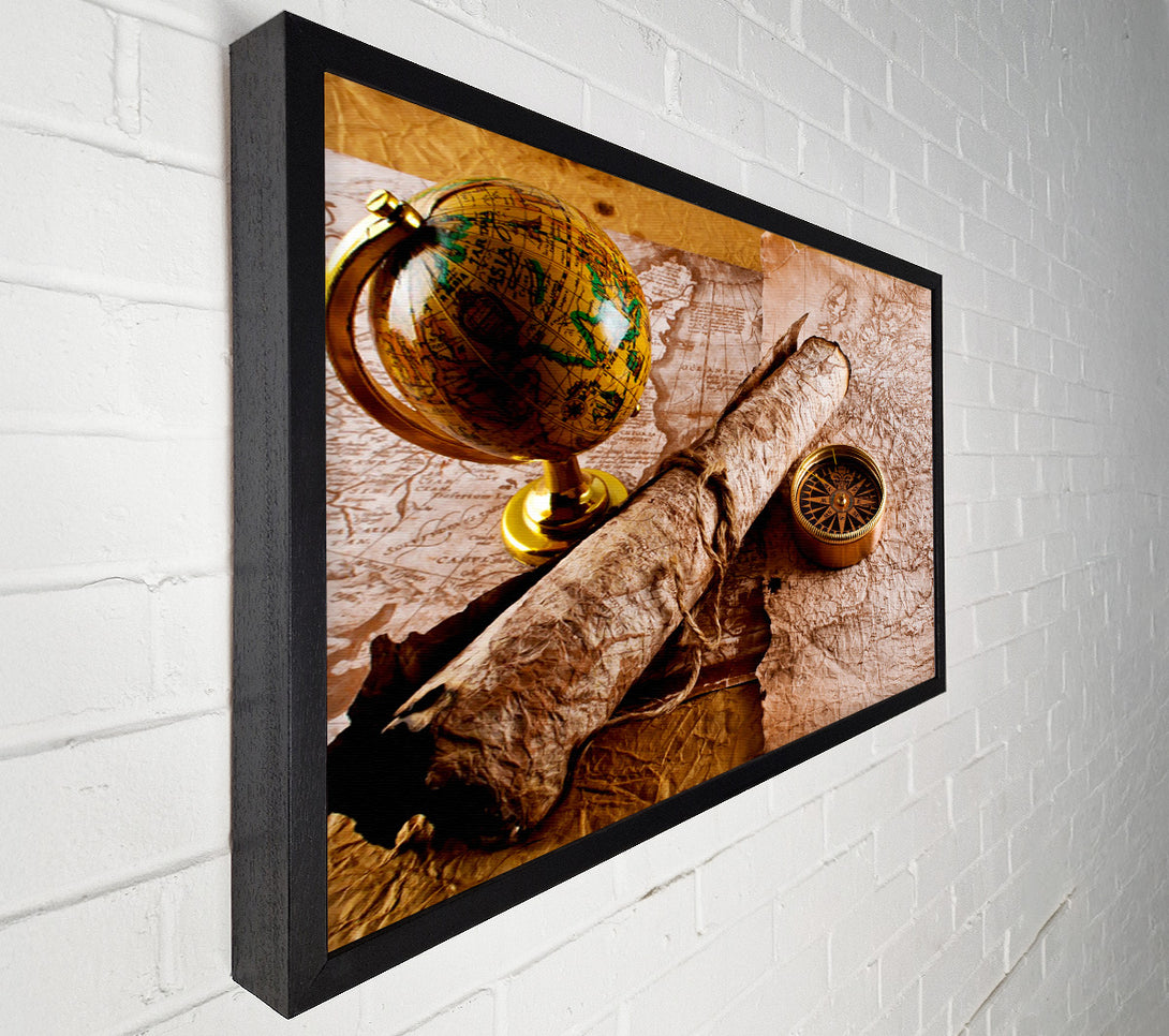  A Canvas Print of Old Maps And Compass With Globe Canvas Wall Art