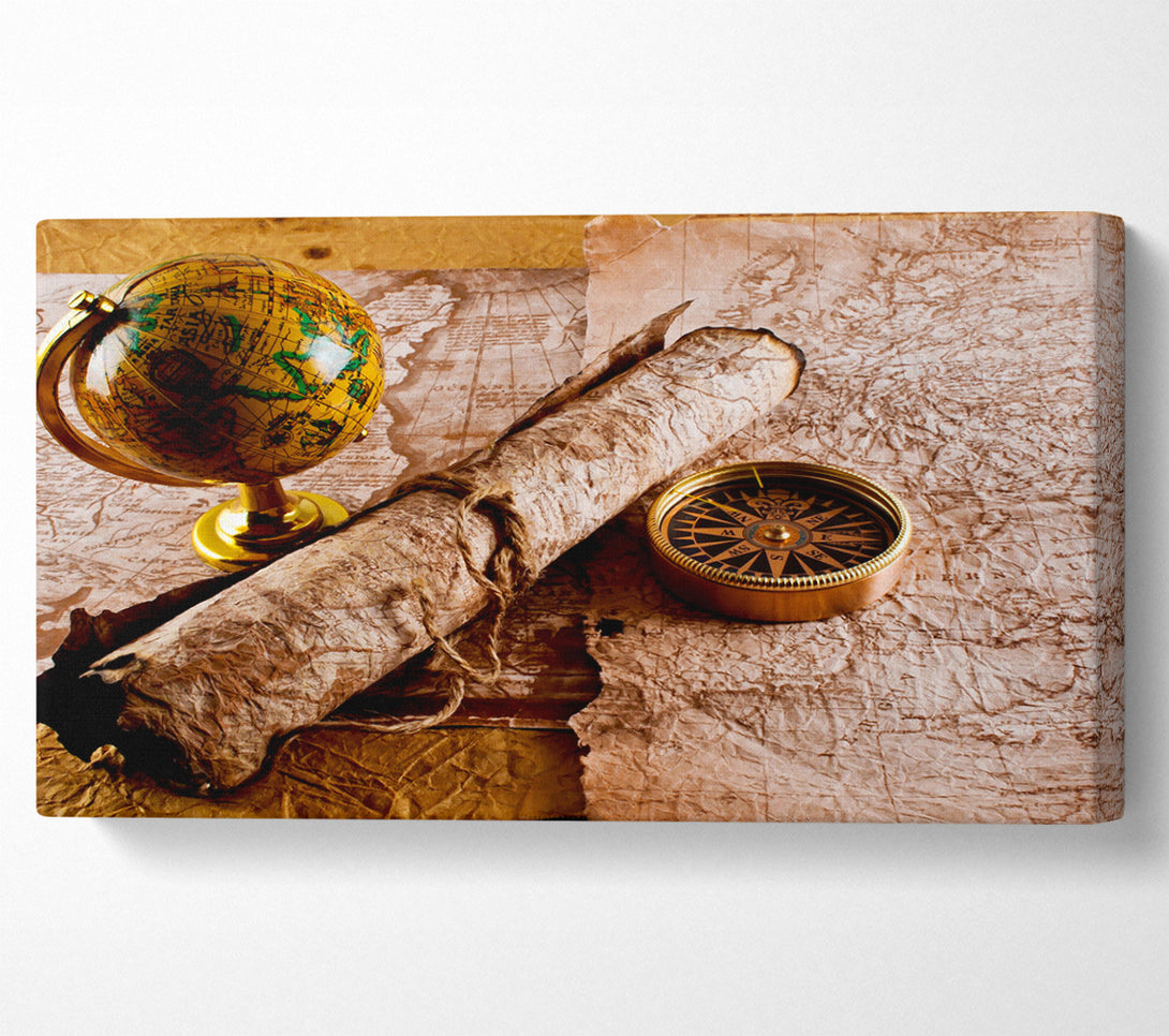  A Canvas Print of Old Maps And Compass With Globe Canvas Wall Art