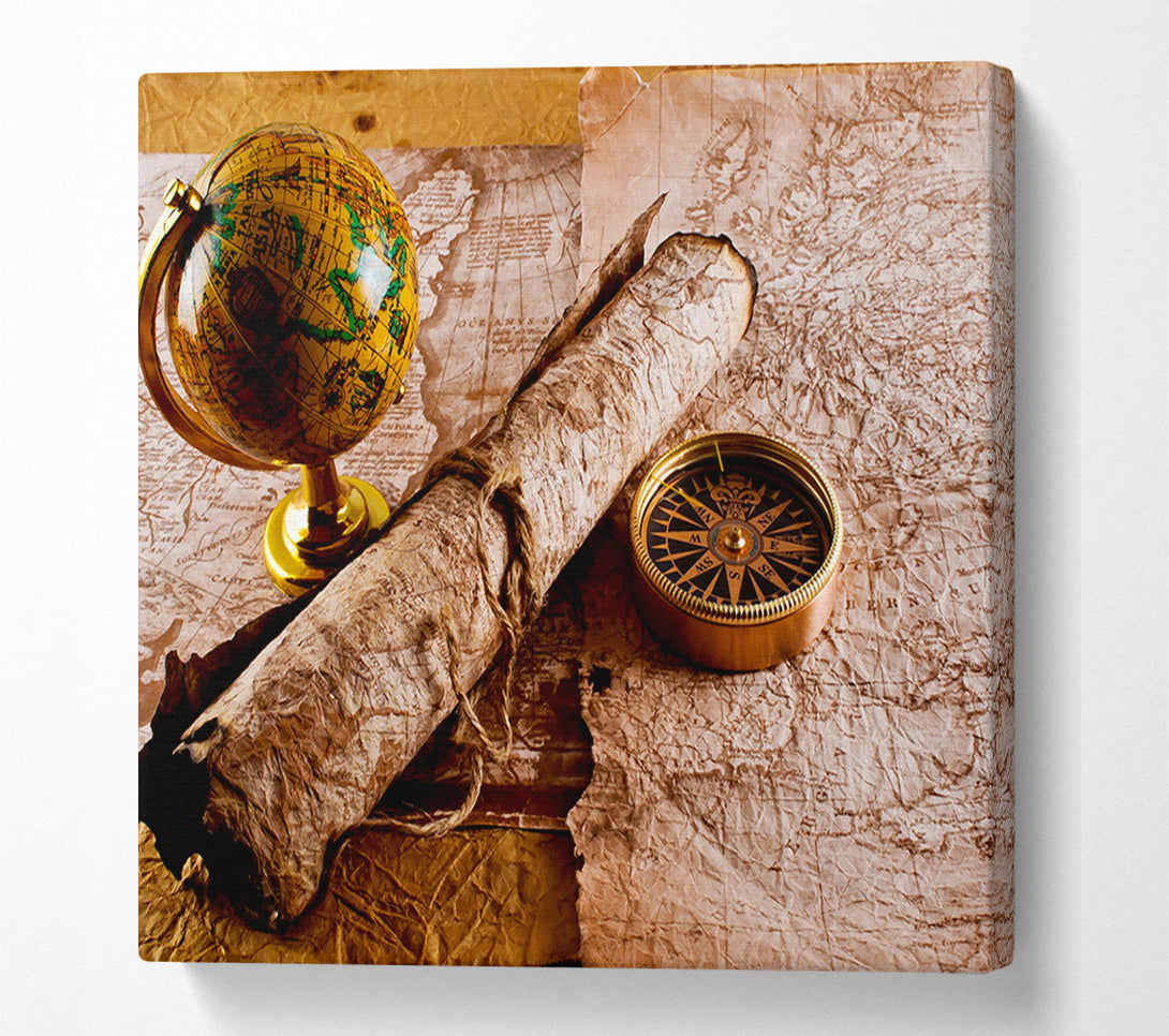  A Canvas Print of Old Maps And Compass With Globe Canvas Wall Art