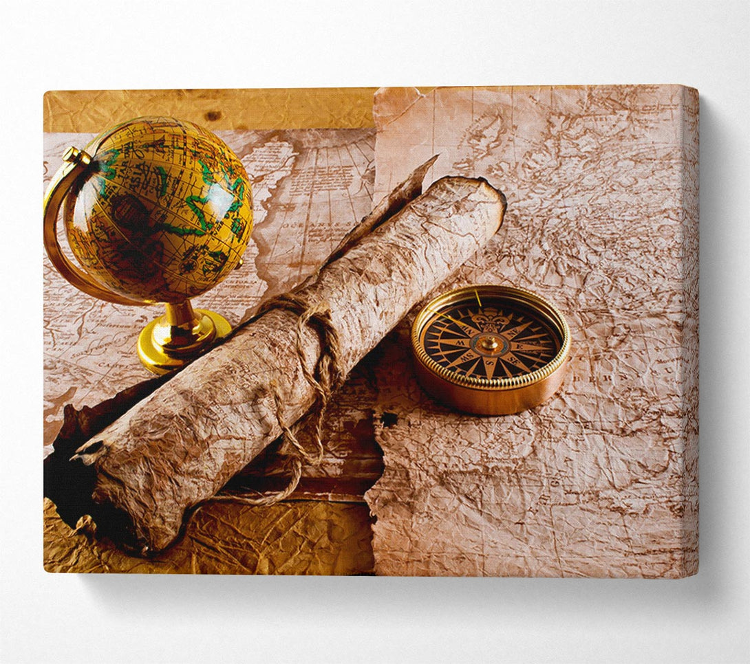  A Canvas Print of Old Maps And Compass With Globe Canvas Wall Art
