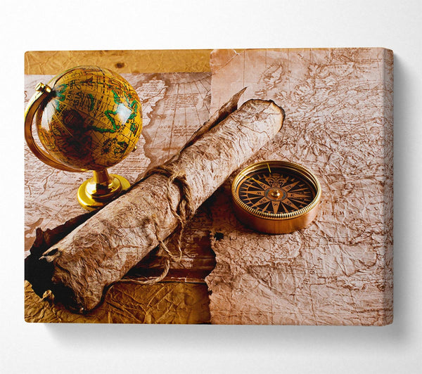  A Canvas Print of Old Maps And Compass With Globe Canvas Wall Art