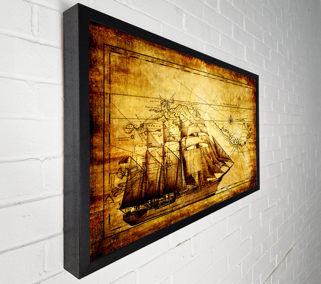  A Canvas Print of Old World Map With Ship Canvas Wall Art