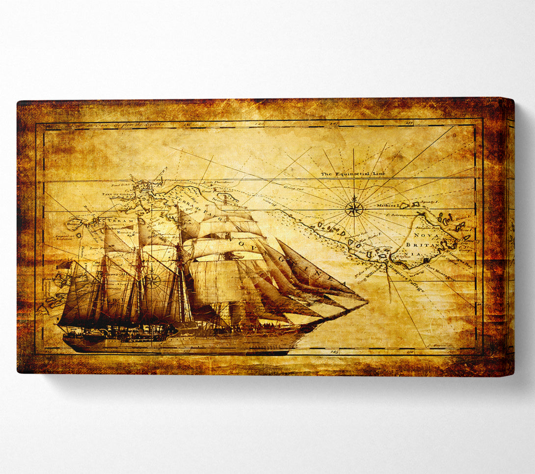  A Canvas Print of Old World Map With Ship Canvas Wall Art