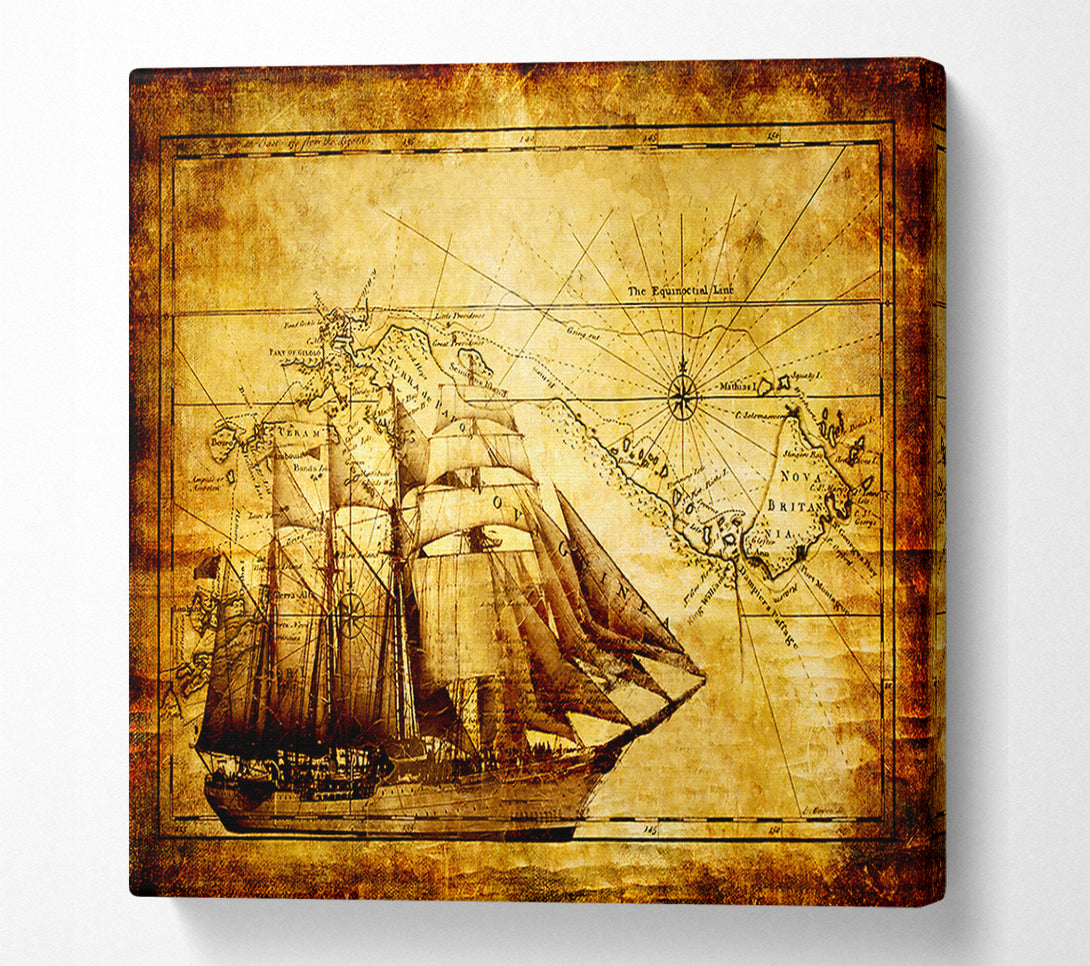  A Canvas Print of Old World Map With Ship Canvas Wall Art