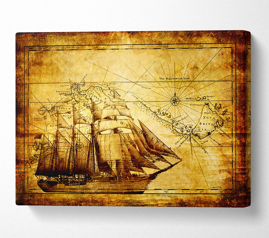  A Canvas Print of Old World Map With Ship Canvas Wall Art