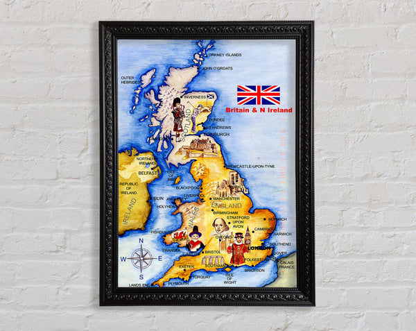 Monuments Of England Map Framed Print