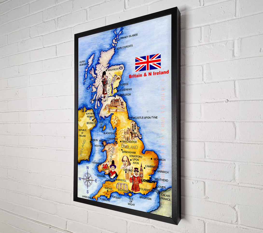  A Canvas Print of Monuments Of England Map Canvas Wall Art