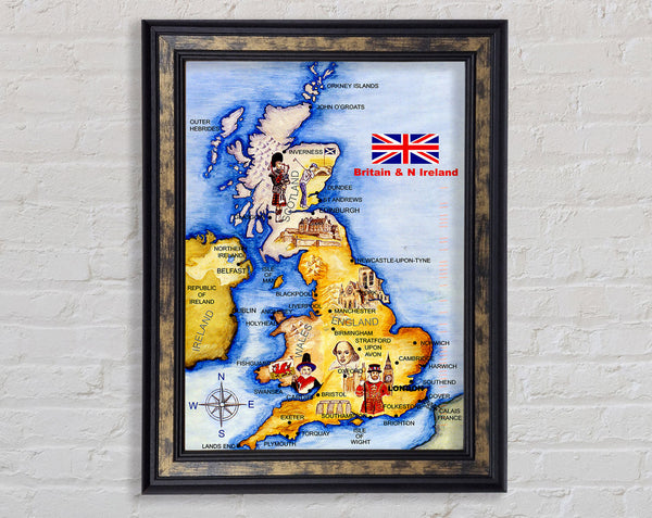Monuments Of England Map Framed Print