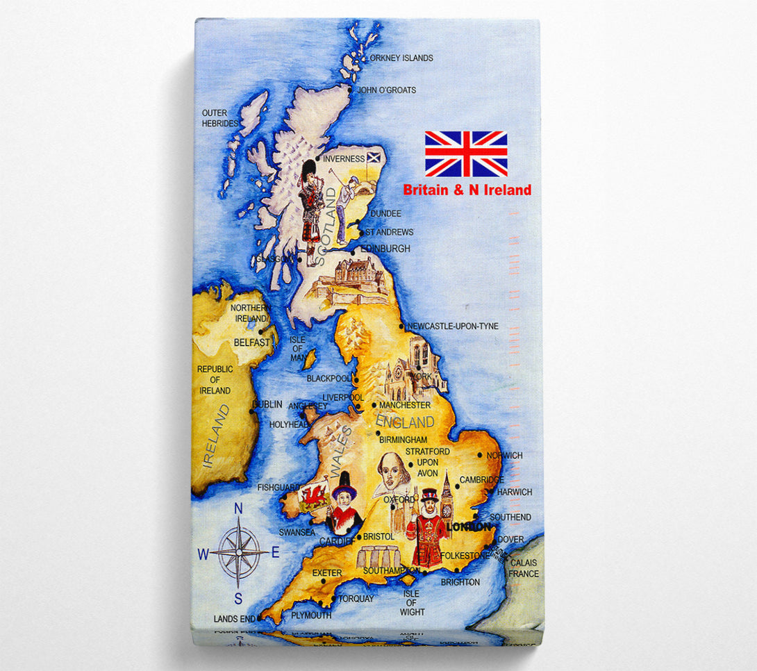  A Canvas Print of Monuments Of England Map Canvas Wall Art